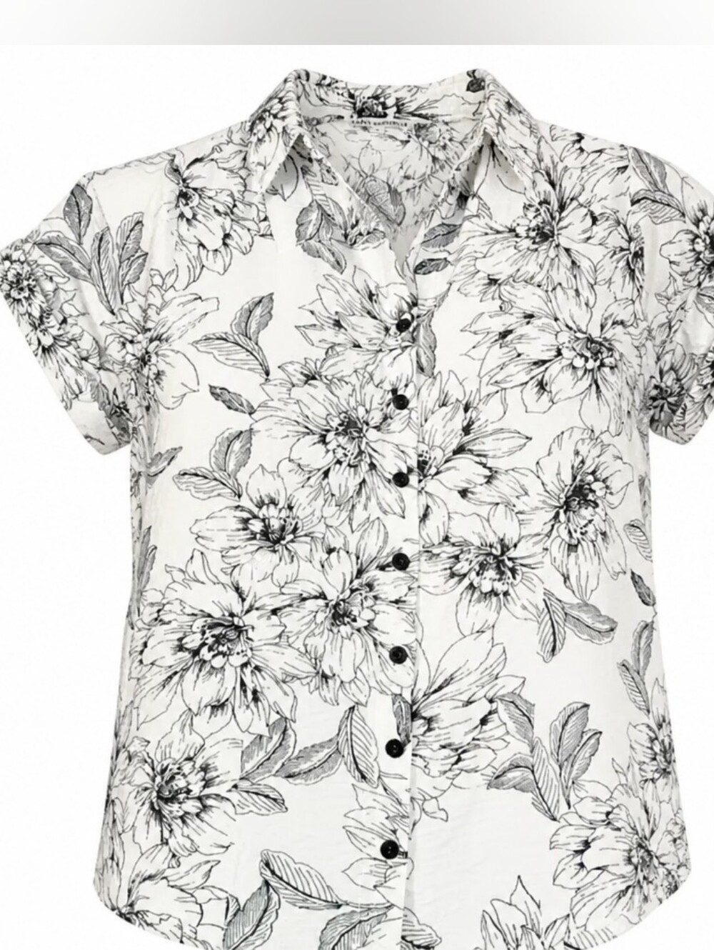 Sara Michelle White Floral-Print Short Sleeve Button Shirt